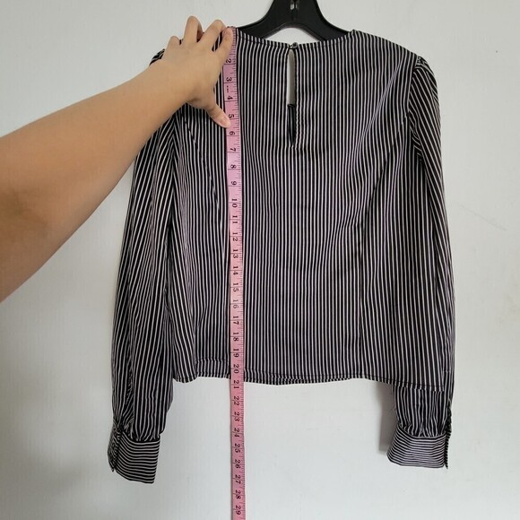 AVEC LES FILLES Black White Striped Cuffed Long Sleeve Shirt Blouse Size Small - Picture 10 of 13